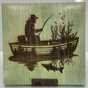 Wooden Sign - 12 x 12 Fishing Man in Boat